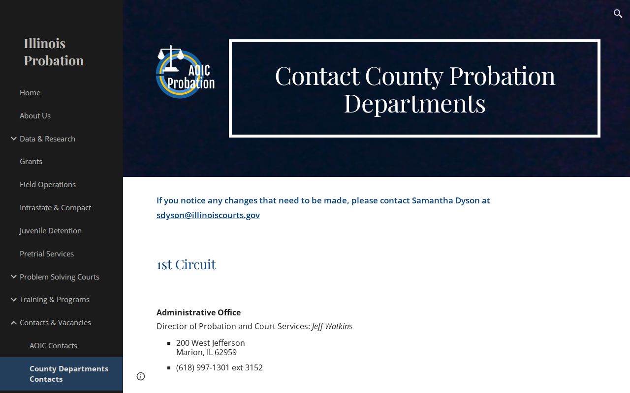 Illinois Courts Alexander County probation office directory