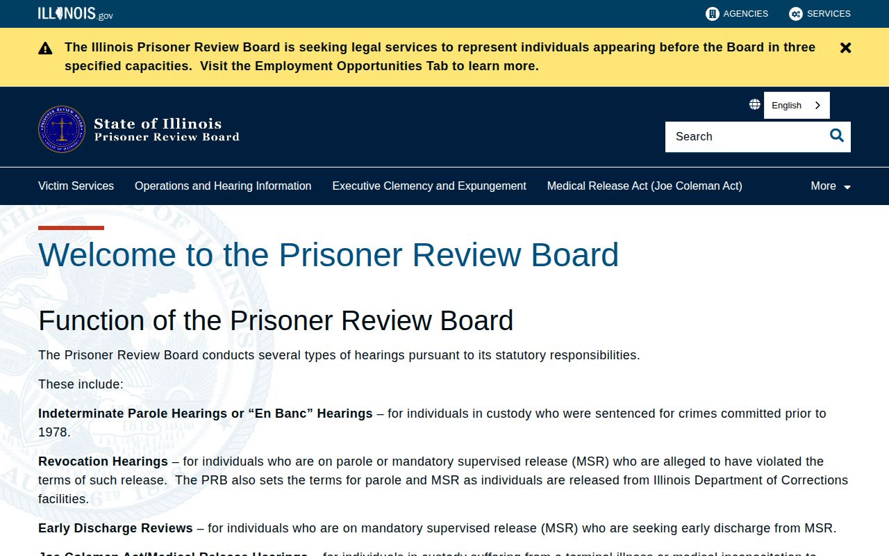 Illinois Prisoner Review Board official homepage