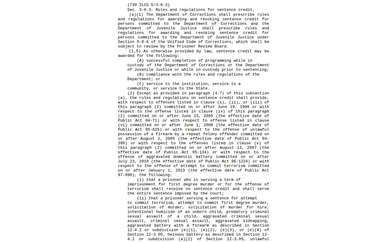 Illinois sentence credit statute 730 ILCS 5/3-6-3