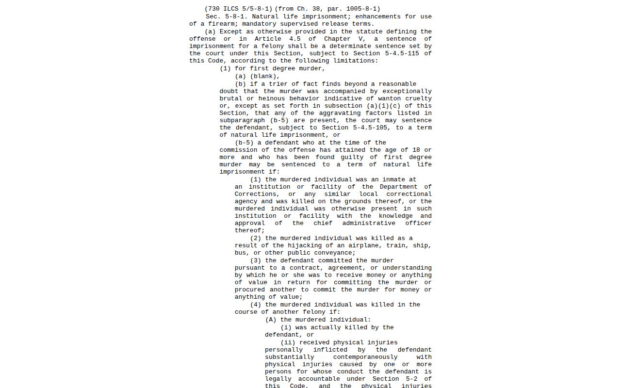 Illinois mandatory supervised release statute 730 ILCS 5/5-8-1