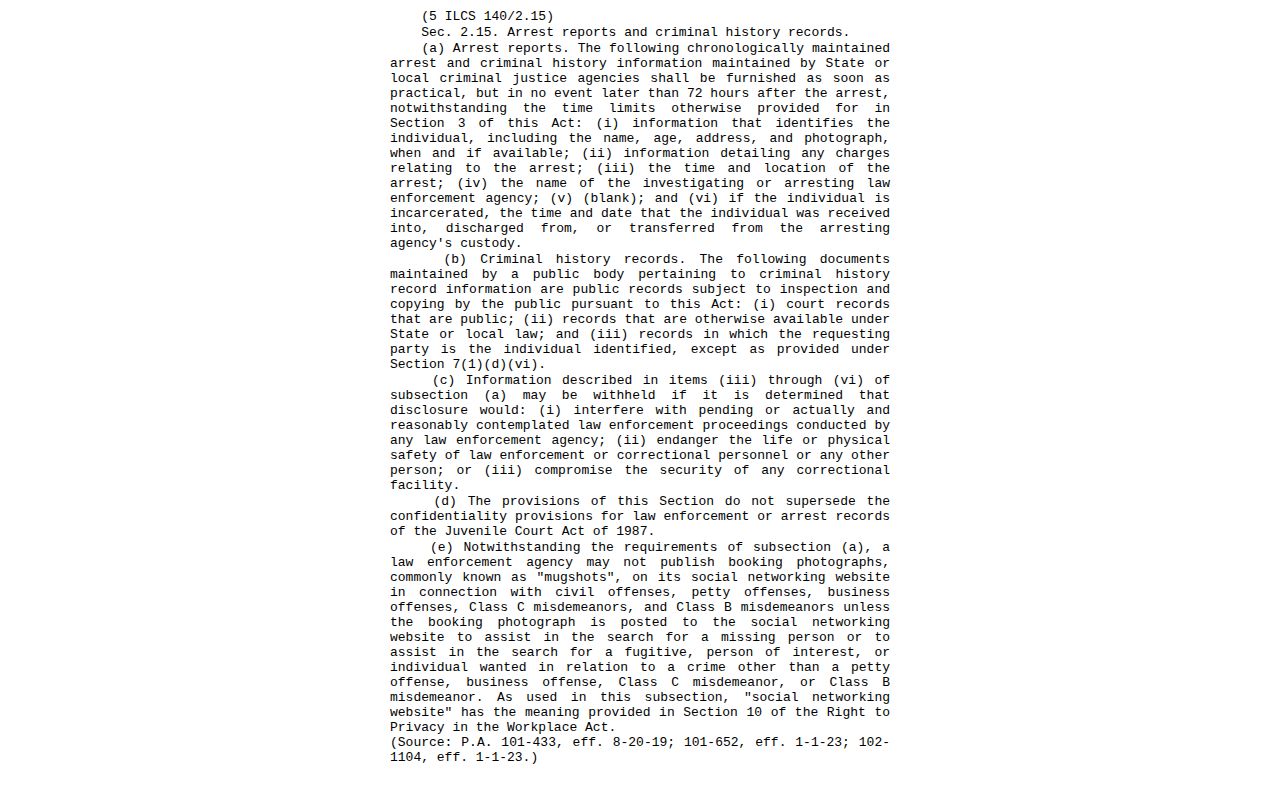 Illinois FOIA mugshot publication provision