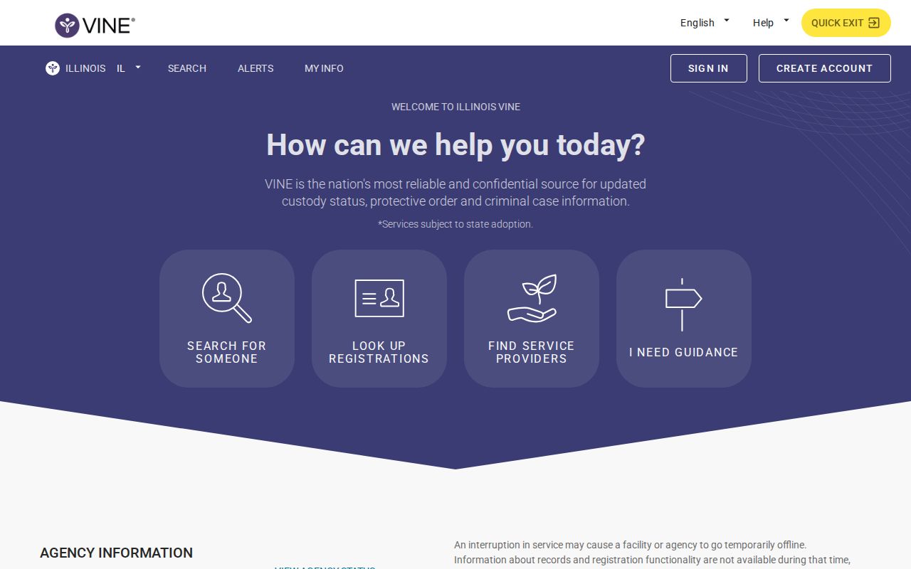 Illinois VINELink person search interface