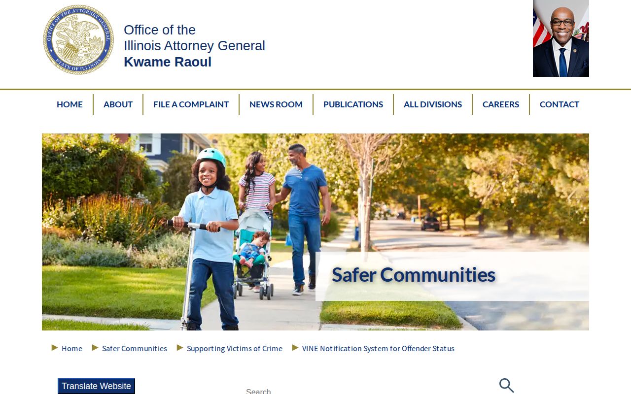 Illinois Attorney General victim notification system page